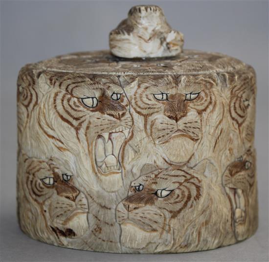 Japanese ivory tusk box and cover, Meiji period,(-)